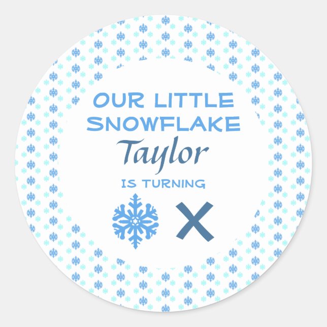 Little Snowflake Any Age Birthday Classic Round Sticker (Front)