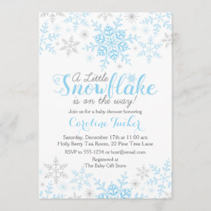 Little Snowflake Baby Boy Shower Blue Silver Invitation
