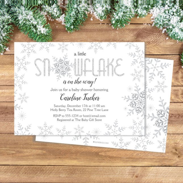 Little Snowflake Baby Shower Grey & Silver Glitter Invitation (Creator Uploaded)