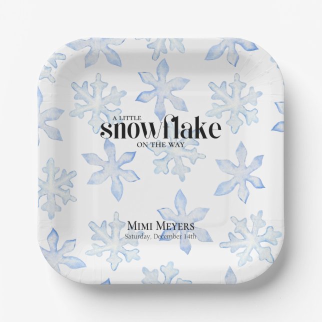 Little Snowflake Blue Wintery Baby Shower Paper Plate (Front)