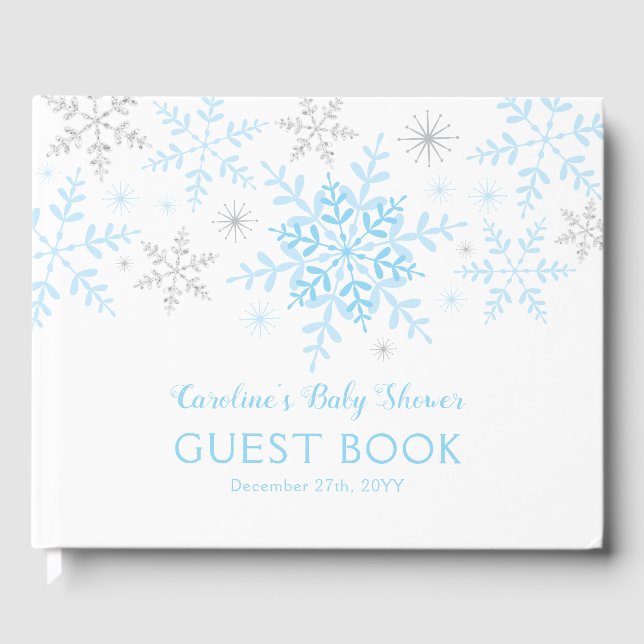 Little Snowflake Boy Baby Shower Blue Silver Guest Book (Front)