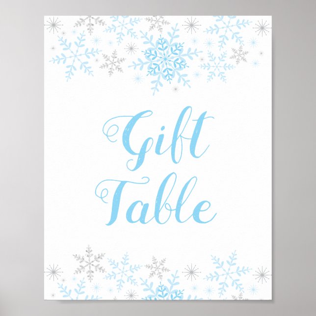 Little Snowflake Boy Baby Shower Gift Table Sign (Front)