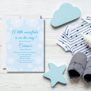 Little snowflake boy blue baby shower  invitation