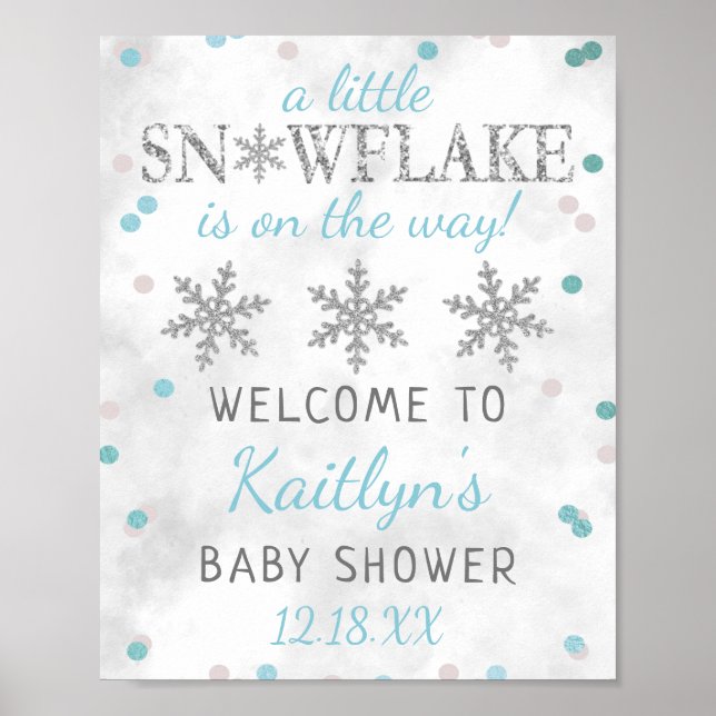 Little Snowflake Boys Winter Baby Shower Welcome Poster (Front)