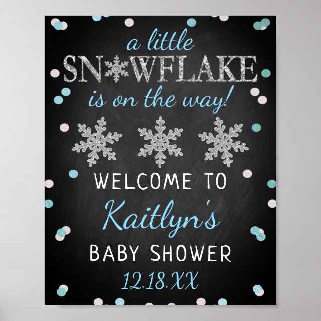 Little Snowflake Boys Winter Baby Shower Welcome Poster (Front)