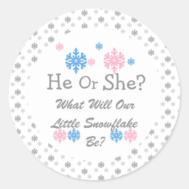 Little Snowflake Gender Reveal Classic Round Sticker (Front)