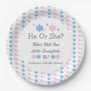 Little Snowflake Gender Reveal Paper Plate