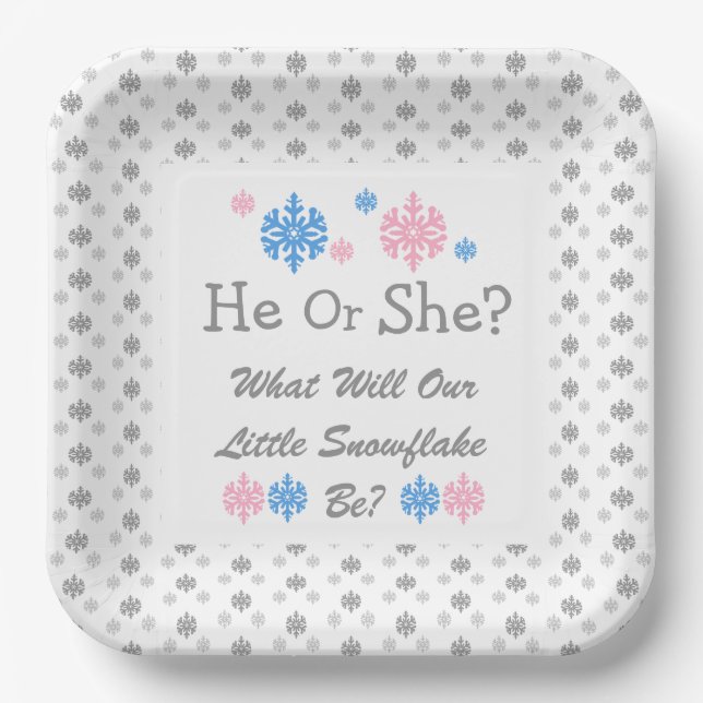 Little Snowflake Gender Reveal Paper Plate (Front)