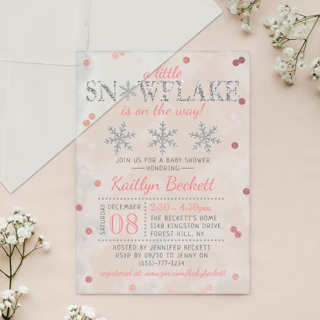 Little Snowflake Girls Winter Baby Shower Acrylic Invitations (Creator Uploaded)