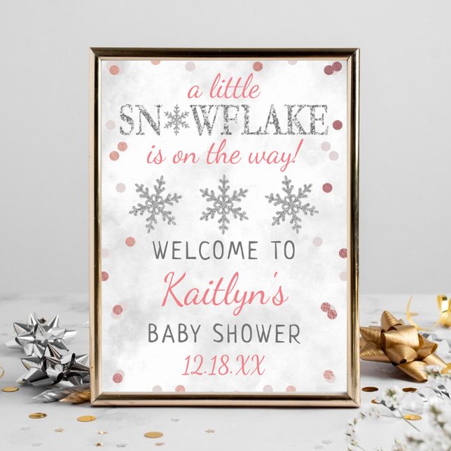 Little Snowflake Girls Winter Baby Shower Welcome Poster (Creator Uploaded)