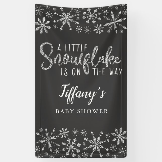 Little Snowflake Is On The Way Silver Baby Shower Banner (Vertical)