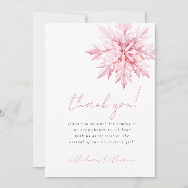 Little Snowflake Minimal Girl Baby Shower Thank You Card (Front)