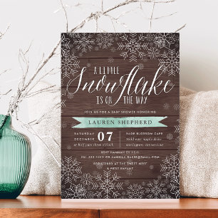 Little Snowflake Mint Rustic Wood Baby Shower Invitation