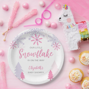 Little Snowflake on the way Baby Shower Winter Paper Plate