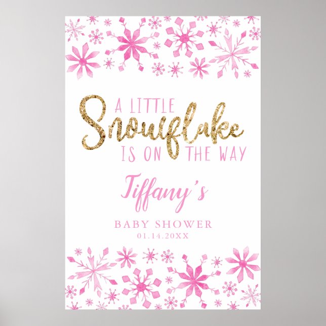 Little Snowflake Pink Baby Shower Welcome Sign (Front)