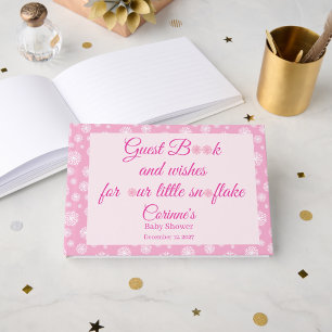 Little snowflake pink girl baby shower guest book