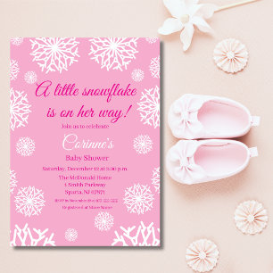 Little snowflake pink girl baby shower invitation