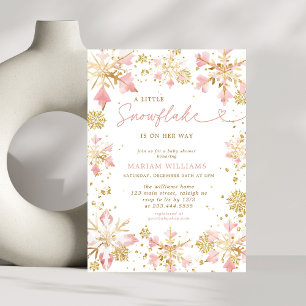 Little Snowflake Pink Gold Girl Baby Shower Invitation