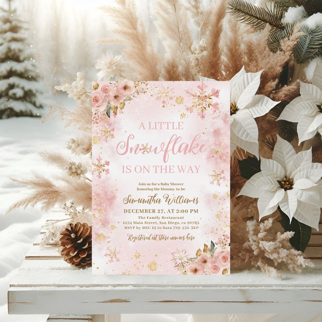 Little Snowflake Pink Winter Girl Baby Shower Invitation (Creator Uploaded)