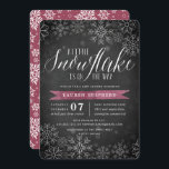 Little Snowflake Plum Chalkboard Baby Shower Invitation<br><div class="desc">Brrr! Frosty chic invitations for winter baby showers feature a white snowflake border on a rustic chalkboard background with plum purple watercolor accents. "A little snowflake is on the way" appears at the top in chic white calligraphy script lettering. Personalise with your baby girl shower details beneath using the template...</div>