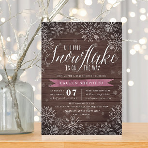 Little Snowflake Plum Rustic Wood Baby Shower Invitation