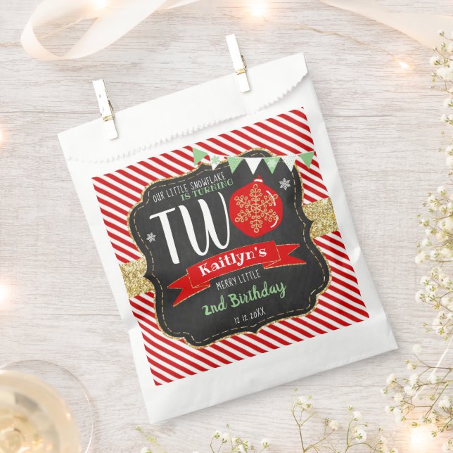 Little Snowflake Turning 2! Christmas 2nd Birthday Favour Bag (Clipped)