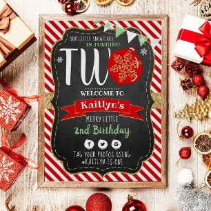 Little Snowflake Turning 2! Christmas 2nd Birthday Poster