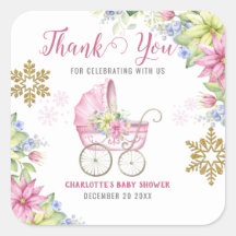 Little Snowflake Winter Floral Pink Baby Shower