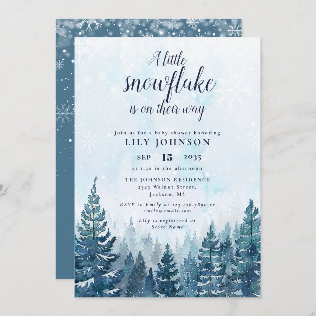 Little Snowflake Winter Forest Baby Shower Invitation (Front/Back)