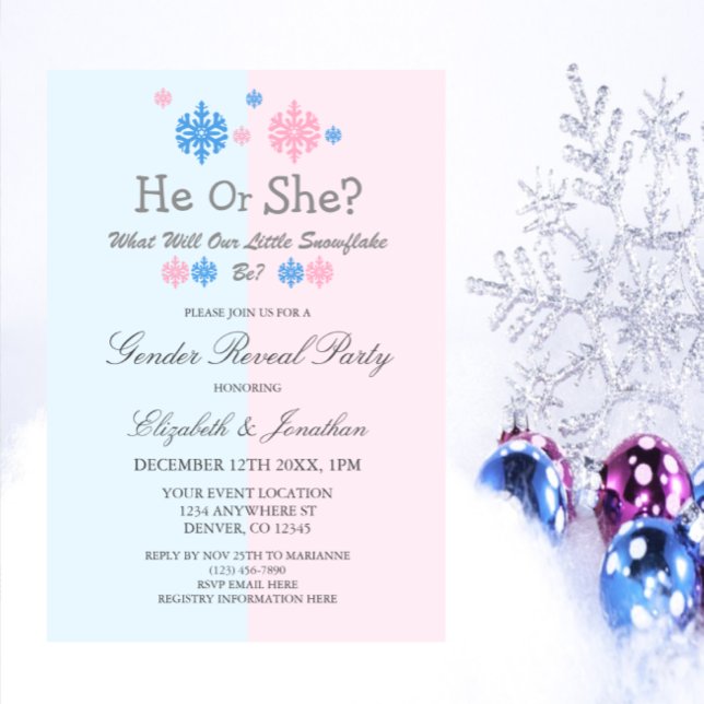 Little Snowflake Winter Gender Reveal Invitation (Creator Uploaded)