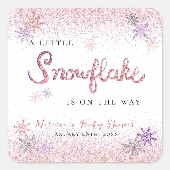 Little Snowflake Winter Girl Baby Shower Square Sticker (Front)