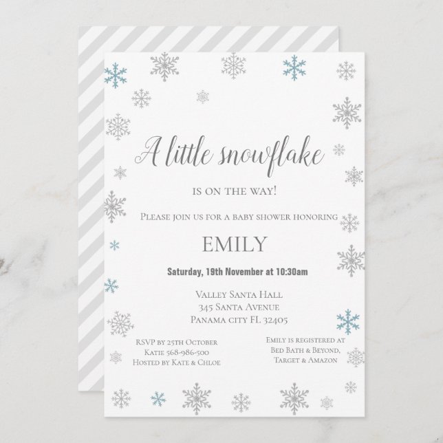 Little Snowflake Winter Invitation - Baby Shower (Front/Back)