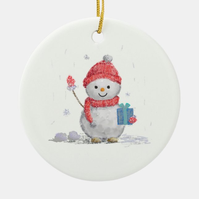 little snowman ceramic ornament (Front)