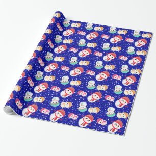 Little Snowman Navy Blue Wrapping Paper