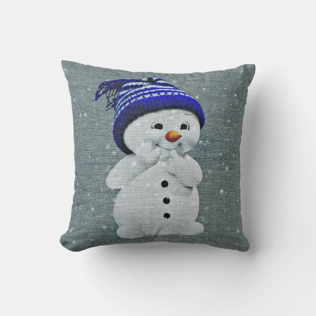 Little Snowman Throw Pillow 16" x 16" (Front)