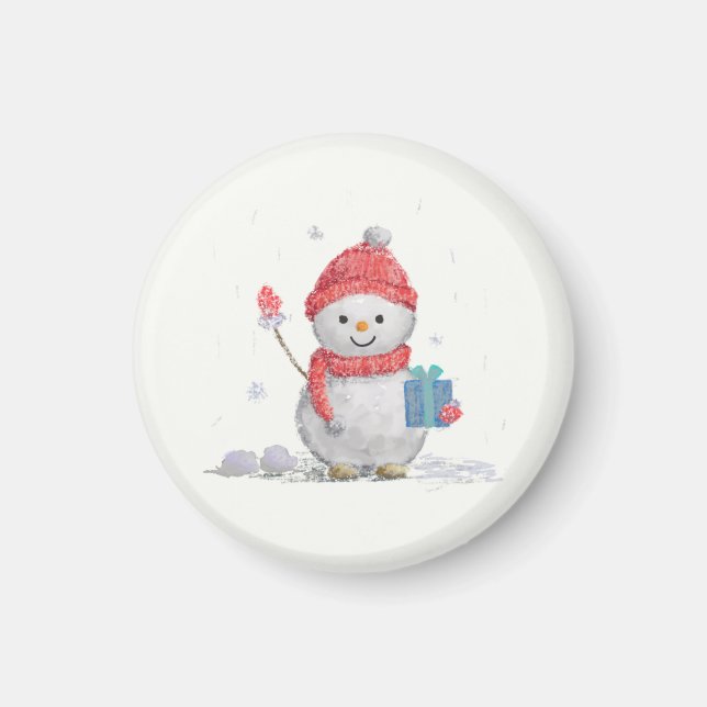 little snowman throw pillow magnet (Front)