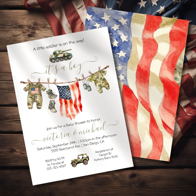 Little Soldier Army American Flag Baby Shower Invitation (Creator Uploaded)