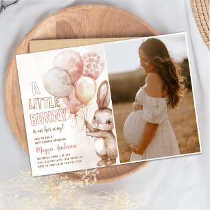 Little Some Bunny Balloon Baby Girl Shower Photo Invitation