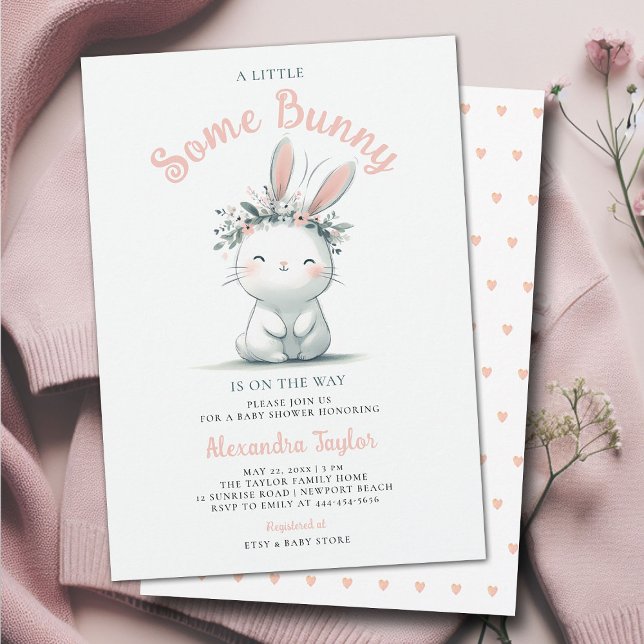 Little Some Bunny Wildflowers Baby Girl Shower Invitation (a little bunny baby girl shower invitation springtime easter garden picnic wildflowers pink blush)