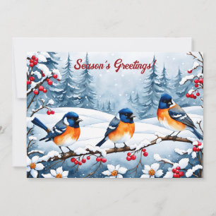 Little Songbirds in a Snowy Landscape Christmas Holiday Card