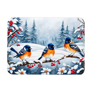 Little Songbirds in a Snowy Landscape Christmas Magnet