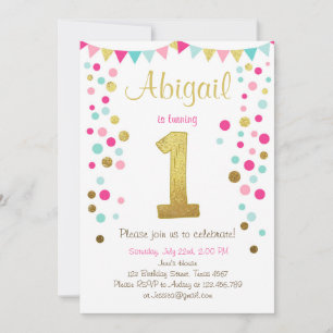 Little sparkle pink gold mint birthday invitation