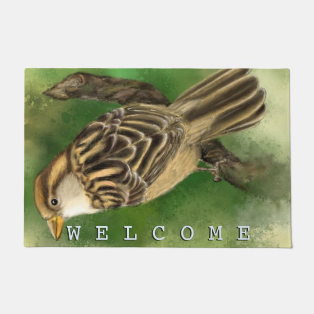 Little Sparrow  Doormat Welcome Spring (Front)