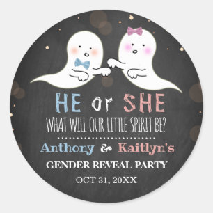 Little Spirit Halloween Ghosts Gender Reveal Party Classic Round Sticker