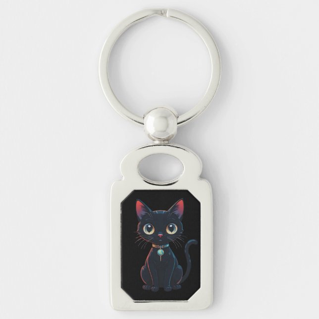 Little Spooky Black Cat Key Ring (Front)