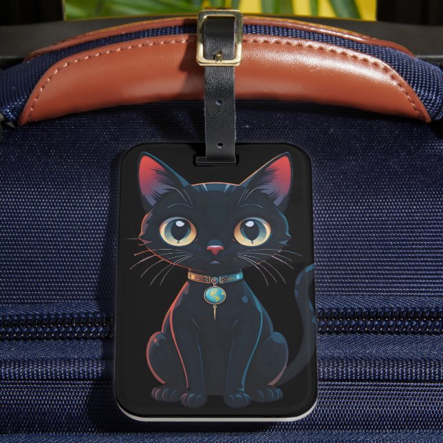 Little Spooky Black Cat Luggage Tag (Front Insitu 2)