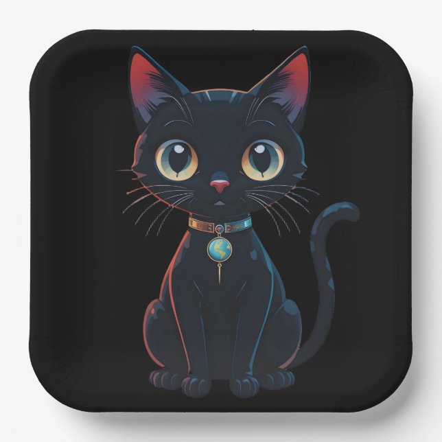 Little Spooky Black Cat Paper Plate (Front)
