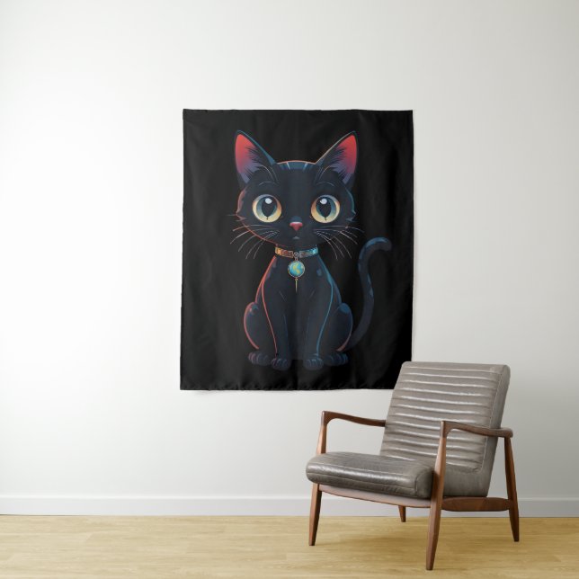 Little Spooky Black Cat Tapestry (In Situ)