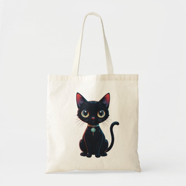 Little Spooky Black Cat Tote Bag (Front)