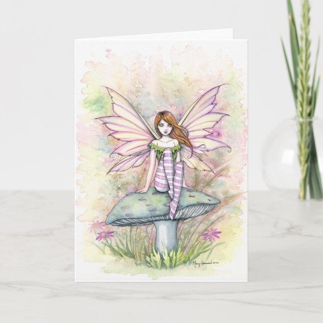 Little Spring Fae Watercolor Fairy Illustration Card (Front)